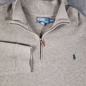 Polo Ralph Lauren Sweater Men's 3XB Quarter Zip Tan Pullover Green Pony